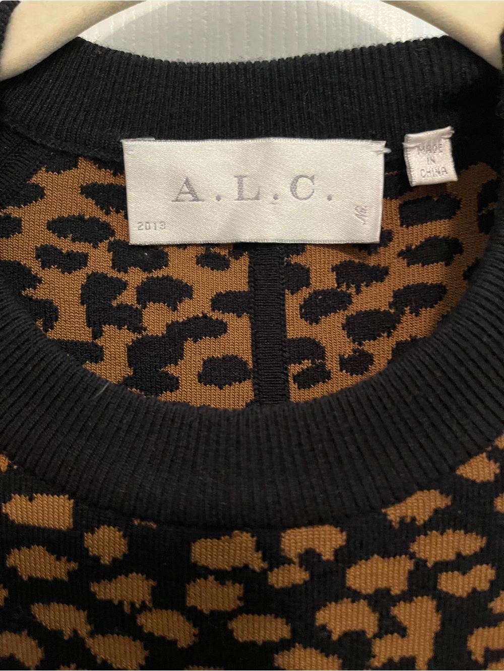 A.L.C. Leopard Print Knit Fit & Flare Mini Dress Black Brown Size Large - Picture 3 of 11